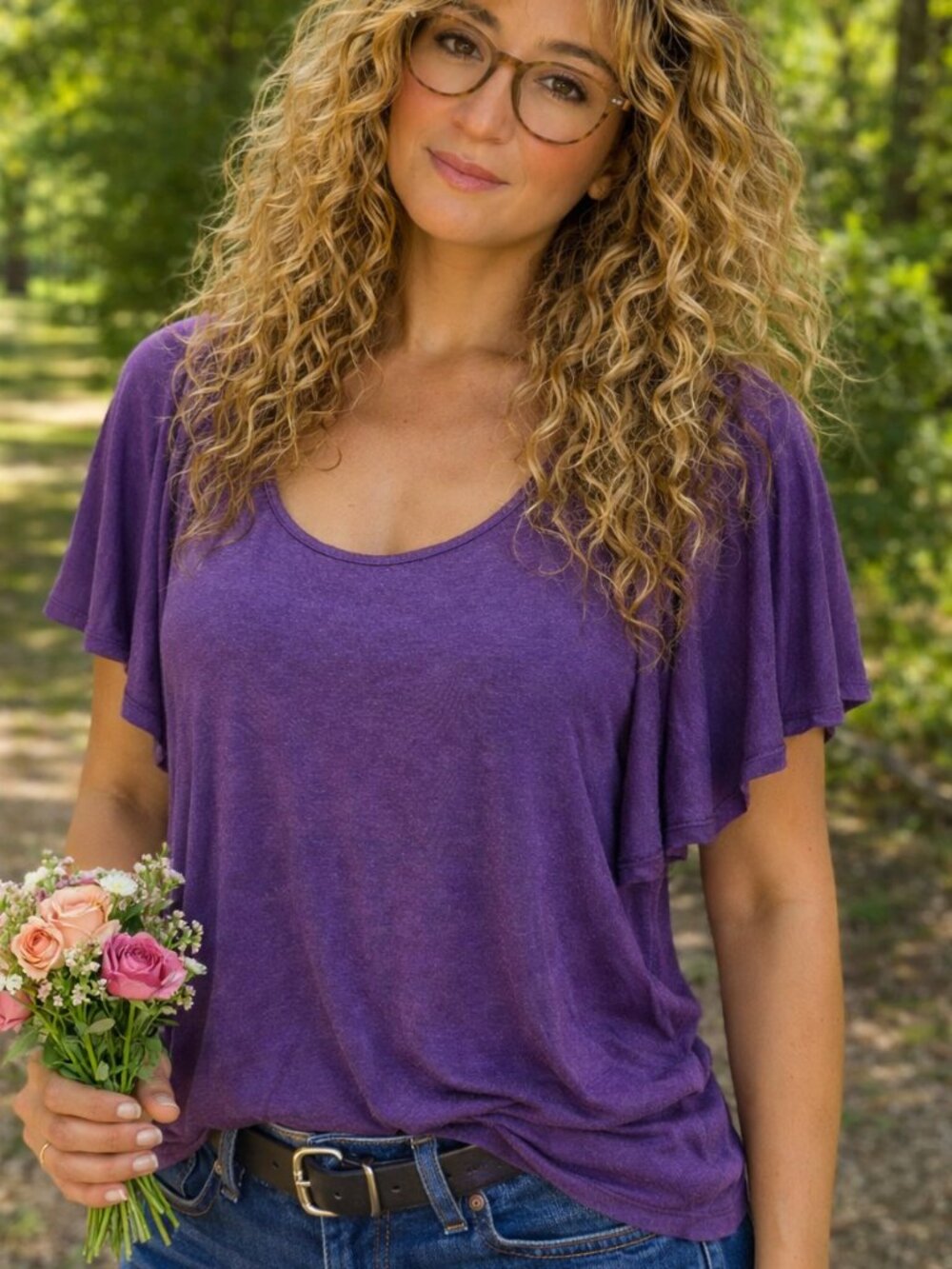 Small Women's Purple Blouse Short Sleeve Pull Over Shirt Work Casual office Top